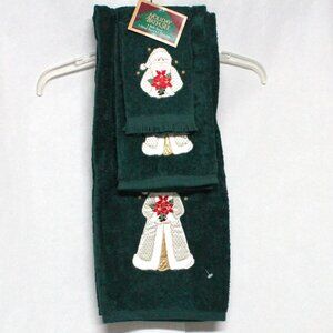 Christmas Theme 3 Piece Holiday Santa Bath Set of Finger Hand and Bath Towels